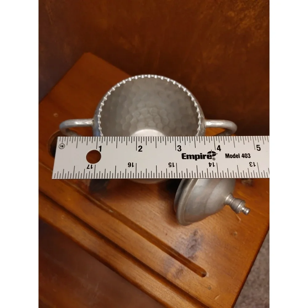 Vintage Mid Century Hammered Aluminum Sugar Bowl & Lid with Knob Handle Unique